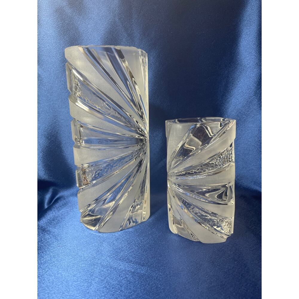 Set of Two Frosted Sunburst Bleikristall Crystal Heavy Vases